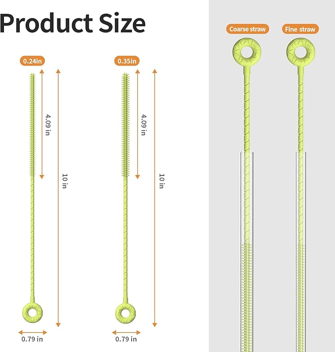 2Pcs Silicone Straw Cleaner Brush, Dual-Size Brushes (6mm Slim & 9mm Wide), Clean for Reusable Straws, Cups and Tumblers, Durable & Eco-Friendly, Green