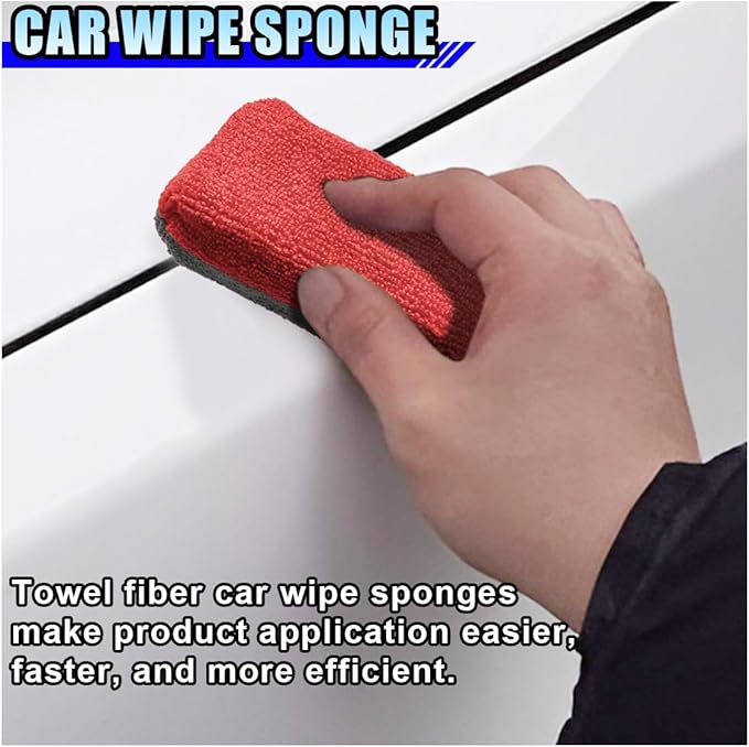 12PCS Ceramic Coating Applicator Sponge, 4.13'' x 1.84'' Microfiber Car Detailing Applicator Pads, Rectangular Car Foam Cleaning Pad, Auto Polishing Pad for Wax, Paint, Sealant (Red)