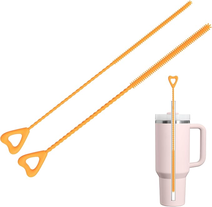 Silicone Straw Cleaner Brush, 2Pcs Reusable Straw Cleaning Brush for Cleaning Stanley and Yeti Metal Glass Tritan Straws