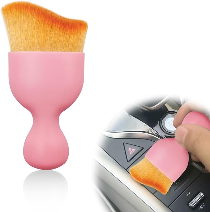 1Pcs Auto Soft Hair Brush Advanced Car Interior Detailing Brush for Dashboard Air Vent Gaps Dust Removal and Cleaning of Leather Surfaces Widely Used, Pink handle and yellowish-brown bristles