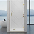 Framelss Hinged Shower Door, 36" W x 76" H Single Swing Pivot Shower Door, 3/8" (10mm) Tempered Glass with Nano Coating, Stainless Steel Handle, Glass Door for Walk-in Shower - Brushed Gold