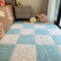 12Pcs Interlocking Carpet Tiles,12"x 12" Plush Interlocking Foam Carpet Tiles with Border,Fluffy Play Mat Floor Tiles Thick Padded Squares Foam Tiles for Playroom Decor (White+Light Blue)