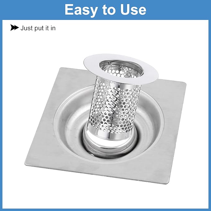 uxcell 3 Pack Shower Drain Strainer, 2" x 2.2" Stainless Steel Floor Drain Strainer Deep Sink Hair Catcher for Kitchen Bathroom Balcony Floor Drain, Fit Hole Size from 1.38" to 2.17"