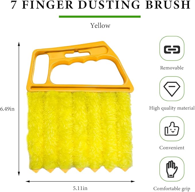 Blind Cleaner Duster Tool, Window Venetian Hand-held 7 Finger Dusting Cleaner Brush, Blinds Cleaning Brush Tool for Window Shutters Air Conditioner, Car Accessories (Yellow)