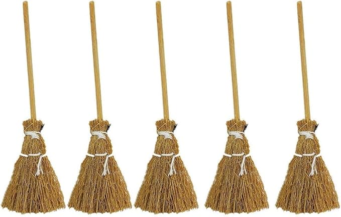 5 Pcs Brown Mini Witches Broomstick Broom Halloween Straw Craft Brush Decorations Witches Wizard, Fairy Decoration, Cinnamon Broom, Angle Brooms