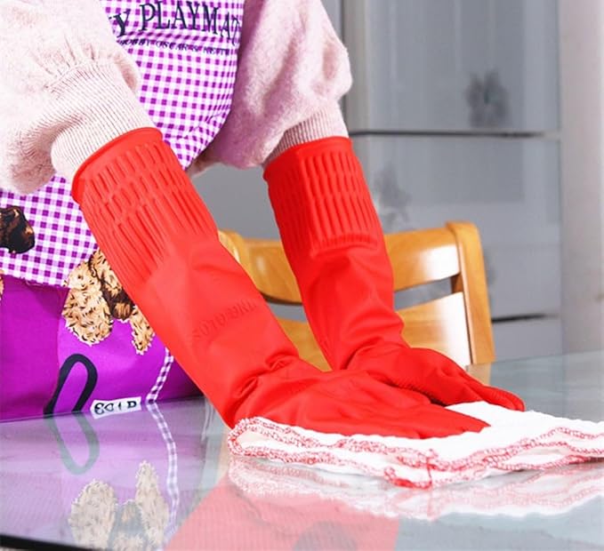 Rubber Cleaning Gloves Kitchen Dishwashing Glove 2-Pairs And Cleaning Cloth 2-Pack,Waterproof Reuseable.(Medium)