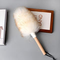 Lambswool Duster with Wooden Handle,Reusable Feather Duster for Cleaning Furniture,Window Blinds,Bookshelves Etc (Color : White, Size : 18cm)