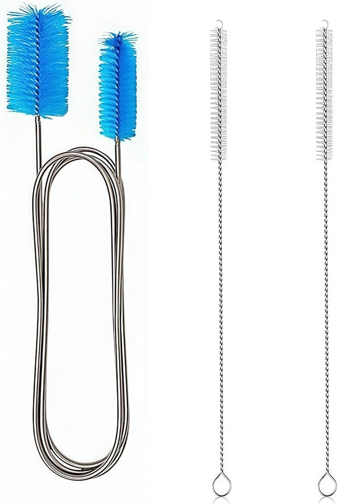 Flexible Long Drain Brush, 66 Inch Double Elastic Ended Nylon Cleaner Pipe Brush, and 2 PCS of 8 Inch Straw Cleaner Brush, Pipe Cleaners Brush Tool Kits (Blue + White)