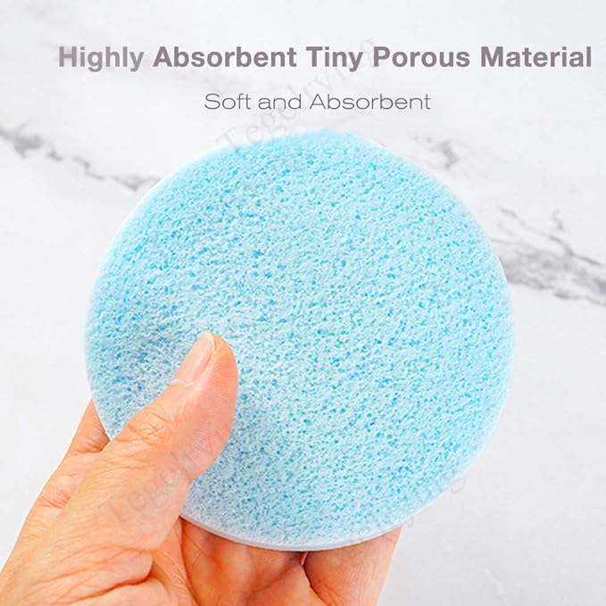 Facial Sponge Compressed,60 Pcs PVA Professional Makeup Removal Wash Round Face Sponges Spa Pads Exfoliating Cleansing for Women,Blue