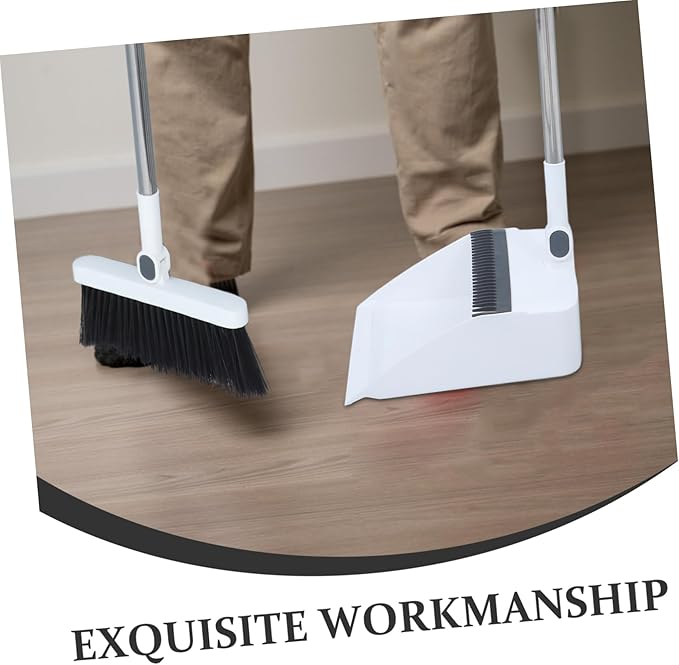 FRCOLOR Long Handle Broom and Foldable Dustpan Set Lightweight Stainless Steel Broom with Comb Teeth Ergonomic Design for Efficient Floor Cleaning for Home and Office