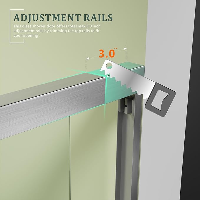 Brushed Nickel 45"-48" W x 72" H Semi-Frameless Glass Shower Door,Bathroom Sliding Door with 1/4'' Clear Tempered Glass,Stainless Steel Hardware Double Handles Bypass Doors