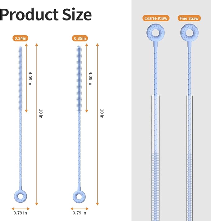 2Pcs Silicone Straw Cleaner Brush, Dual-Size Brushes (6mm Slim & 9mm Wide), Clean for Reusable Straws, Cups and Tumblers, Durable & Eco-Friendly, Blue