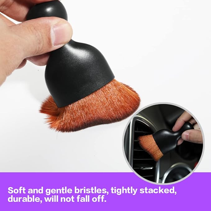 Car Interior Detailing Brush,Soft Bristle Cleaning Brush Car Detailing Brush Dusting Brush,Car Interior Cleaning Tool,Auto Detail Brush Car Dash Duster Brush (Black&Brown with Cap)