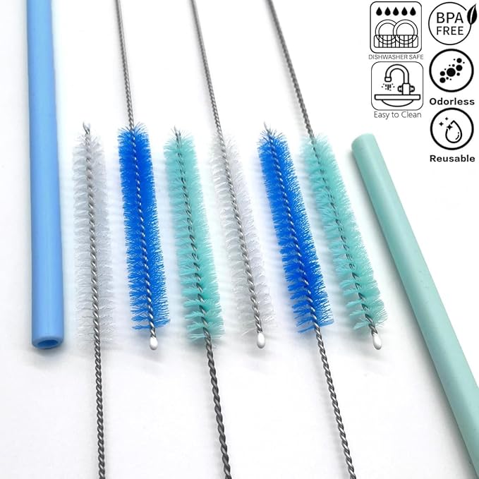 Straw Cleaner Brush Straw Brush for 40 oz Stanley Straw Cleaner Brush Extra Long 12 inch, Nylon Stainless Steel Small Cleaning Brush—Blue&Cyan Series