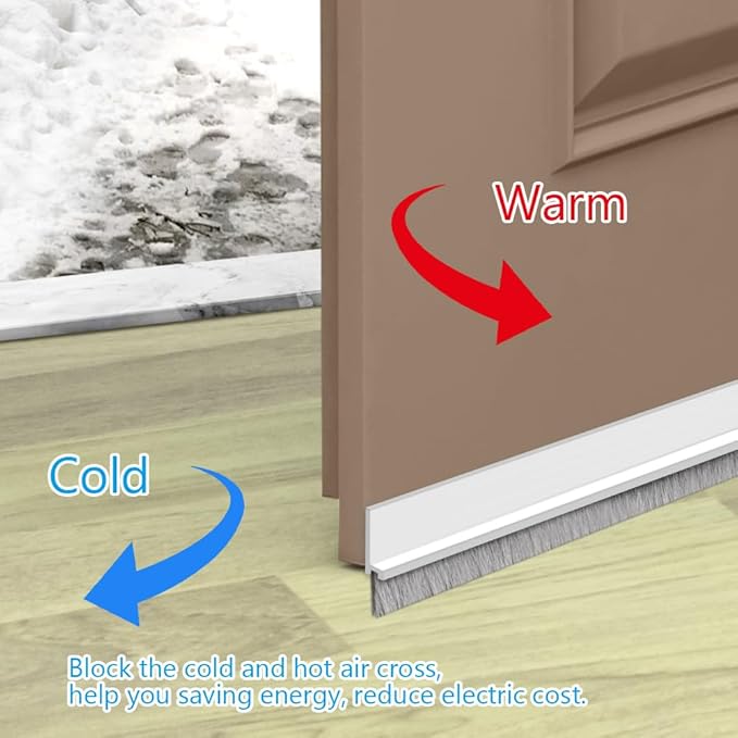 Ainiv 2 Pack Under Door Draft Stoppers with Brush, 2" W x 39" L Cutable Soundproof Door Seal, Adhesive Under Door Sweep for Exterior & Interior Doors Noise Weather Hot or Cold Air Insulation-White