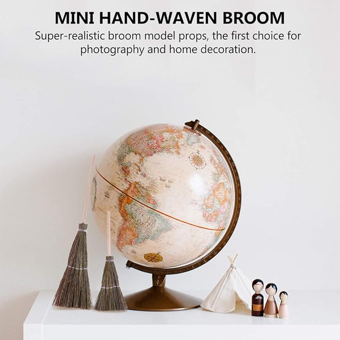 Mini Hand-Woven Decorative Broom 3.93X1.57X0.39In Dollhouse Accessory Lovely Tiny Witch Broomstick for Halloween Christmas Home Decor