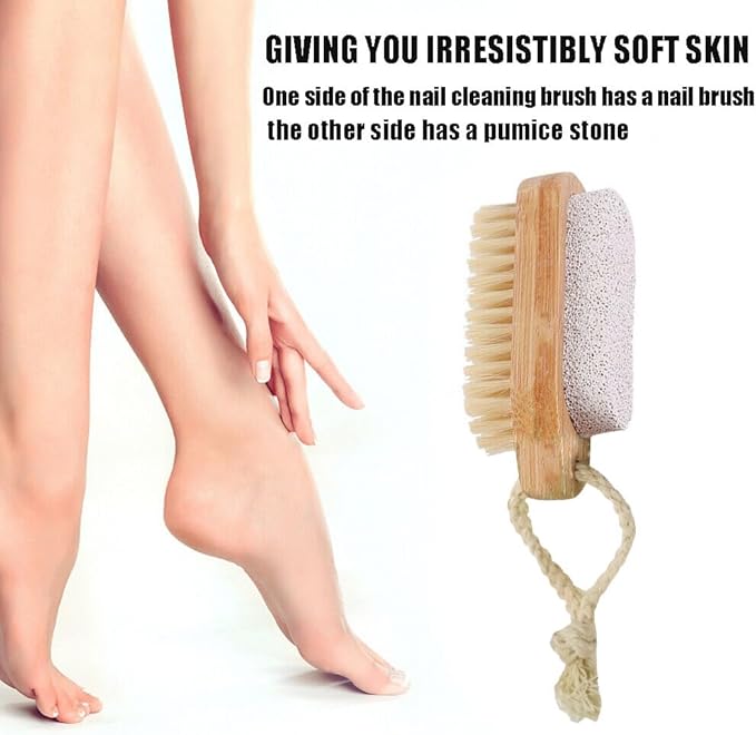 2 Pcs 2-in-1 Pumice Stone and Brush, Wooden Cleaning Fingernail Scrub Brush Finger Toes Nails Cleaner Brushes Exfoliator Pedicures Calluses Remover Scrubbing Fingernails Manicure Pedicure