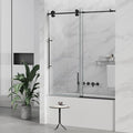 Sunrosa 60" W x 60" H Frameless Tub Shower Door, Sliding Tub Door with Handle, Glass Bathtub Shower Door with 5/16" (8mm) Clear SGCC Tempered Glass, Black