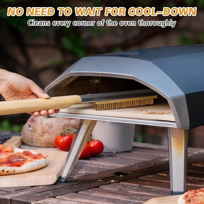 Pizza Oven Brush, 26" Brush and Stainless Steel Scraper for Pizza Stone, BBQ Grill Cleaning Brush Non Scratch Heat Proof Brass Bristles with Screwdriver, Outdoor Pizza Oven and Accessories