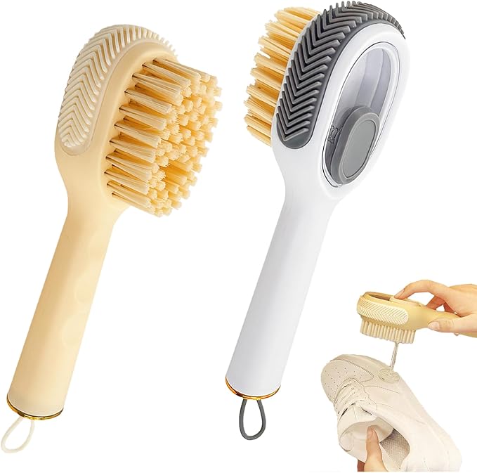 Soap Dispenser Scrub Shoe Brushes for Cleaning, Multi-Function Liquid Adding Soft Fur Cleaning Brush for Stains, Shoe Scrubber Brush,2 Pack