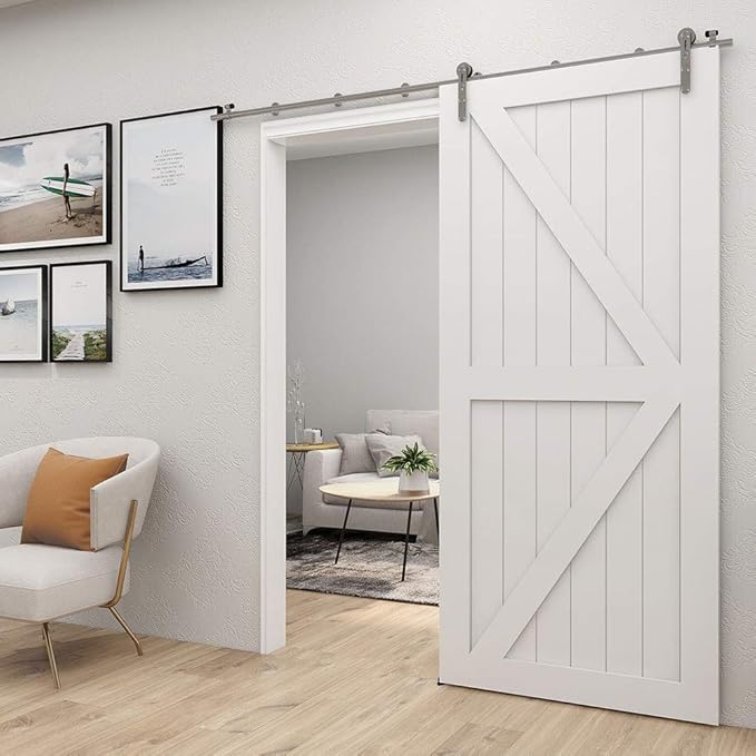 TSMST 7.5FT Sliding Barn Door Hardware Kit, Stainless Steel Heavy Duty Sturdy Barn Door Track for Single Wood Door, Slide Smoothly Quietly (I Style)