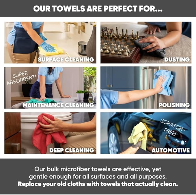 Bulk 12” X 12” All Purpose Microfiber Towels Wholesale - Case Quantity (400 Count) | No Fraying | High Density Microfiber | Zero Chemical Cleaner | Long-Lasting (Green)