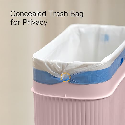 Bathroom Trash Can with Lid, 12L Small Plastic Garbage Can for Kitchen with Press Top Lid, 3.2 Gallon Slim Dog Proof Wastebasket Trash Bin for Office, Bedroom, Living Room, Home Cabinet-Pink