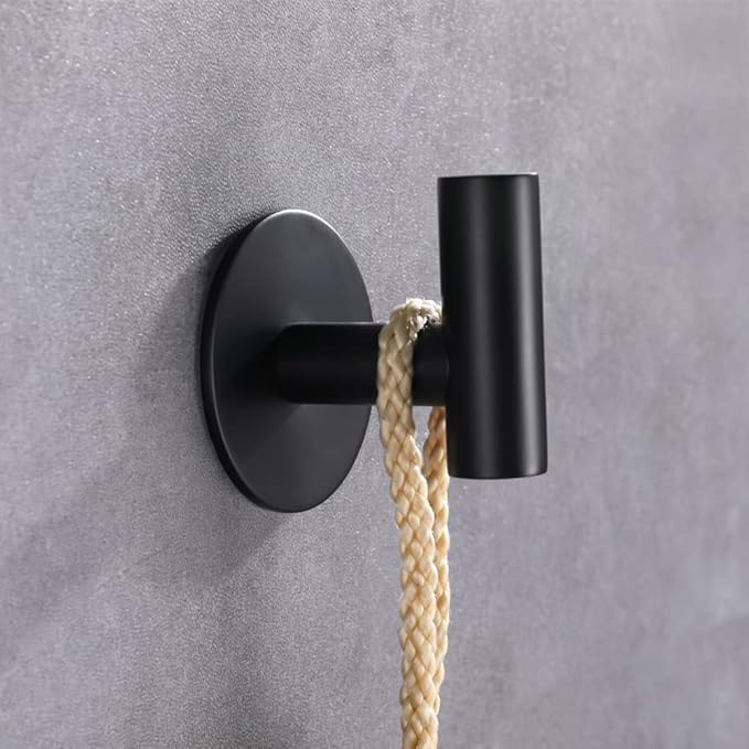 Self Adhesive Hooks 304 Stainless Steel Heavy Duty Hangers Without Nails for Bathrooms Kitchen Livingroom Garage Hotel Towel Hook-2 Pack (Black)