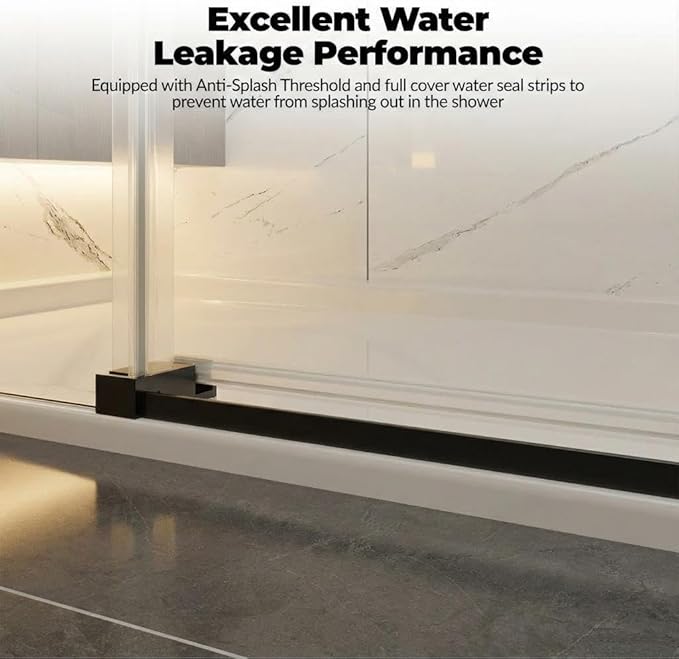 Frameless Shower Door, Adjustable 56"-60" Width x 76" Height, 6mm (1/4") SGCC Tempered Clear Glass with Easy-Clean Coating, Matte Black Stainless Steel Top Rail, One Fixed One Sliding