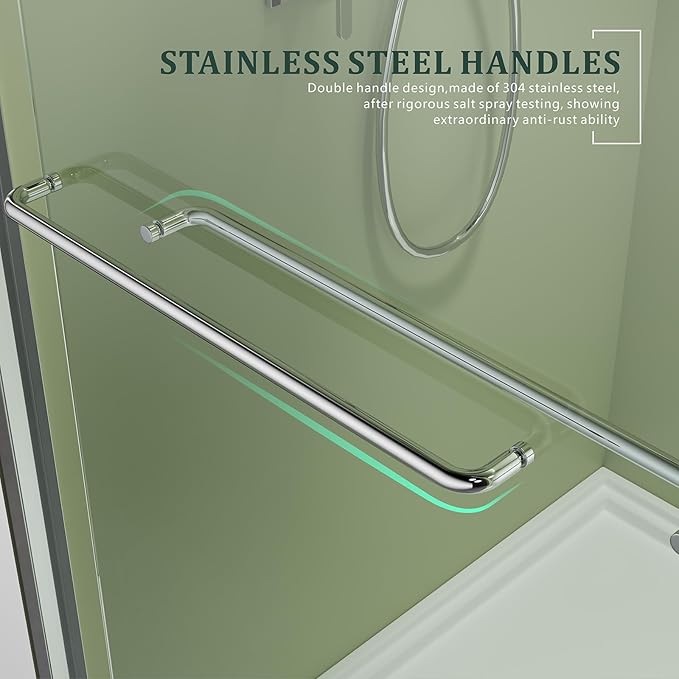 Chrome Shower Glass Door,56-60 x 72 inch Bathroom Sliding Door with 1/4'' Clear Tempered Glass,Double Sliding Shower Doors for Walk-in Shower,Semi-Frameless Shower Door