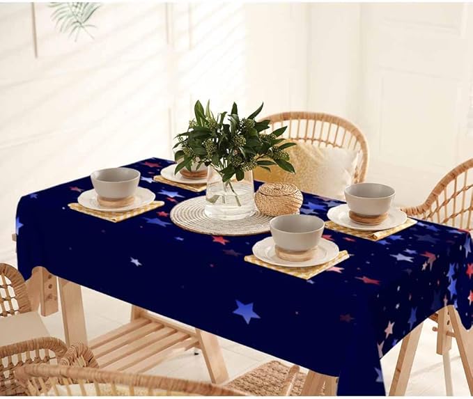 Blue White Red Stars Rectangular Tablecloth USA Flag Simple Style Dark Blue 52x70 Table Cloth for Wedding Party Banquet,Dining Kitchen Table Cover