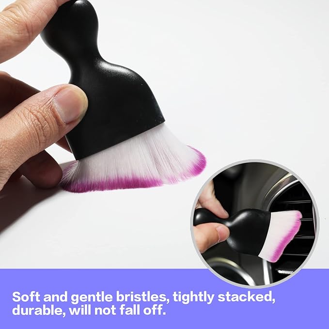 Car Interior Detailing Brush,Soft Bristle Cleaning Brush Car Detailing Brush Dusting Brush,Car Interior Cleaning Tool,Auto Detail Brush Car Dash Duster Brush (Black&Purple)
