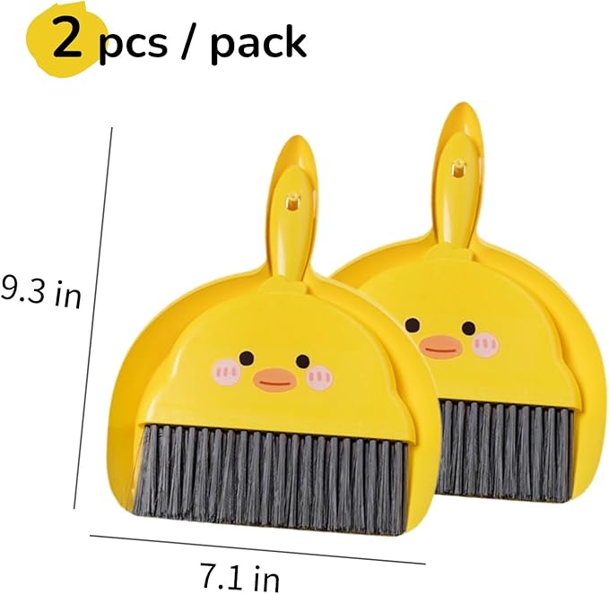 2 PCS Mini Brush and Dustpan Set Plastic Small Yellow Chick Pattern Broom Used for Desk Home Kitchen, Cage Cleaner for Small Animals, Guinea Pigs Hamsters Chinchillas Rabbits (Yellow Chick - 2pcs)