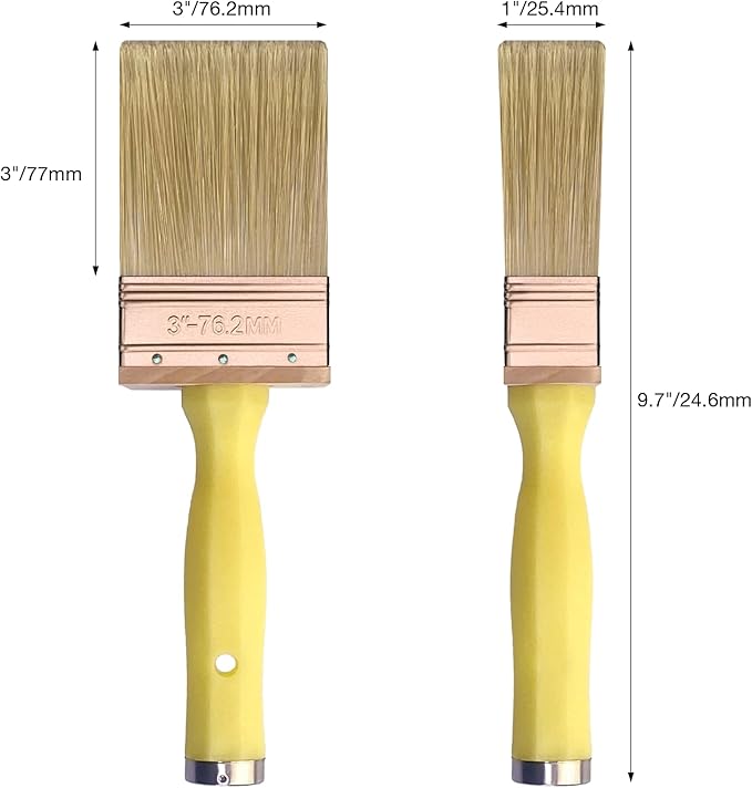 Great Andrew 3 Inch Deck Stain Brush, 2 Pack, Paint Brushes for Staining Wood Wall Fence, Lime Wash Paint Applicator, Handle Threaded for Extension Use, Home Repair Tools