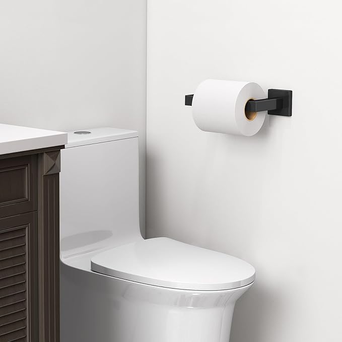 Toilet Paper Holder Matte Black Wall Mounted Post Pivoting Square Tissue Holders Roll Holder Hangers for Bathroom Commercial Toilet Paper Dispenser