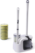 Eyliden Disposable Toilet Brush and Plunger Combo | 2-in-1 Toilet Bowl Wand Kit - 10 Count Pre-Soaked Refill Heads, 3-Step Plunger, Storage Holder - Compact Toilet Cleaning System (White)