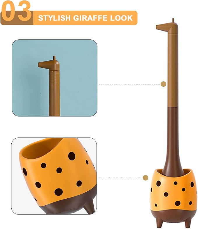 Toilet Brush Giraffe Shape,Cute Shape Look, PP Bristles Round Brush, Compact Size Toilet Brushes Floor Standing, 1-Pack