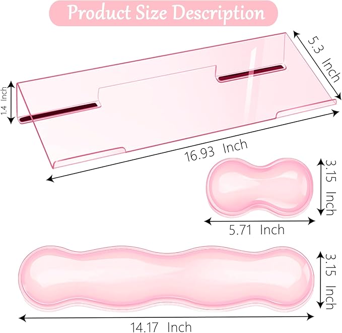 Computer Keyboard Stand Pad with Gel Wrist Rest Keyboard Pad Support with Comfortable Wrist Pad Easy Typing Ergonomic Tilted Acrylic Transparent Keyboard Riser Holder for Desktop Office Home Pink