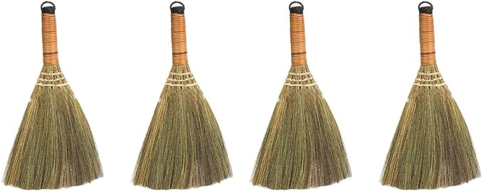 Veemoon 4 Pcs 12 Inch Whisk Broom, Handheld Cleaning Broom Straw Corn Whisk Brush Small with Handle Dust Brush Rustic for Dirt and Debris Household