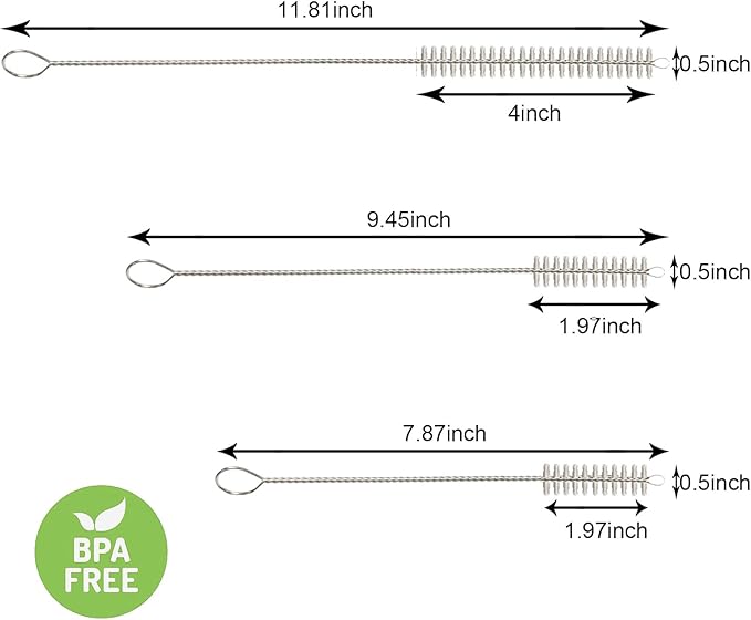 6Pcs Straw Cleaner Brush, 3-Size Extra Long Drinking Straw Cleaning Brush for Stanley Mug 40oz 30oz 20oz 14oz, 10mm Wide Straw Cleaner Brush for Water Bottle, Glass Silicone Metal Straws and Tubes