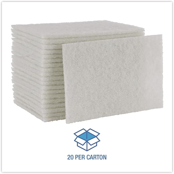 Boardwalk 98BWK LD 6 in. x 9 in. Light Duty Scour Pad - White (20/Carton)