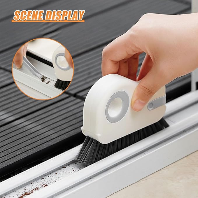 YoRise 2 in 1 Car Groove Cleaning Brush, Multifunctional Hard Bristle Car Window Track Cleaner Tool with Hidden Scraper, Universal Auto Door Crevice Cleaning Accessories for Window Sill(Gray-2PCS)