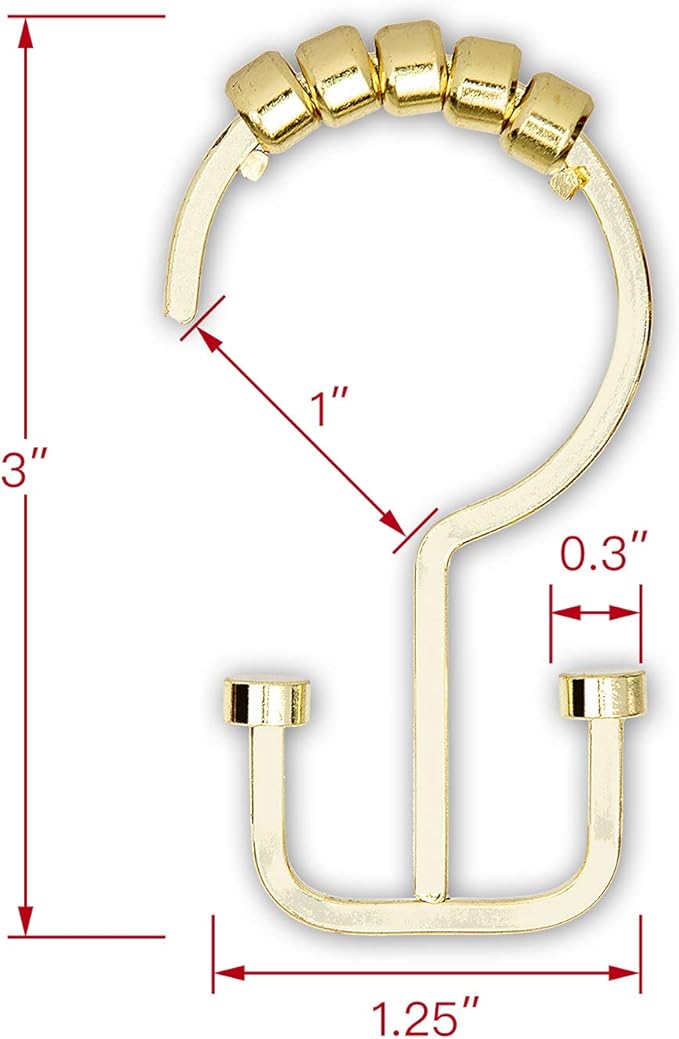 Utopia Alley HK1GD Deco Flat Double Roller Shower Curtain Hooks; Gold - Set of 12