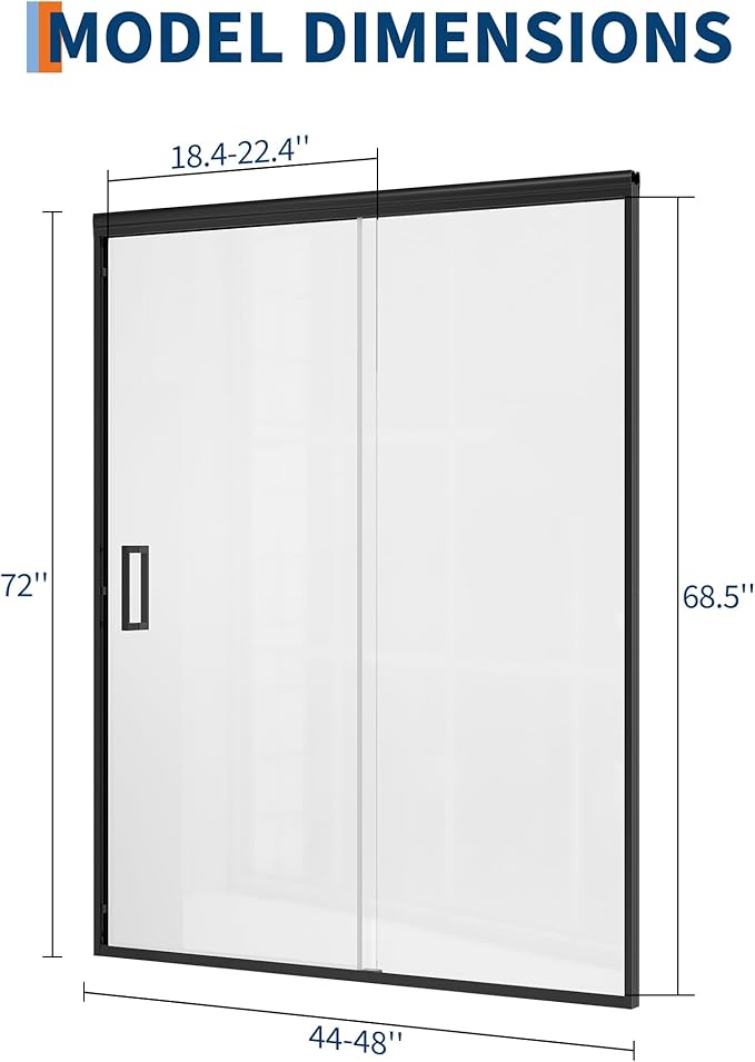Sliding Shower Door, 44-48" Width x 72" Height, Bypass Single Sliding Design, 6mm (1/4") SGCC Tempered Glass, Brushed Nickel Finish with Matte Black Aluminum Alloy Track