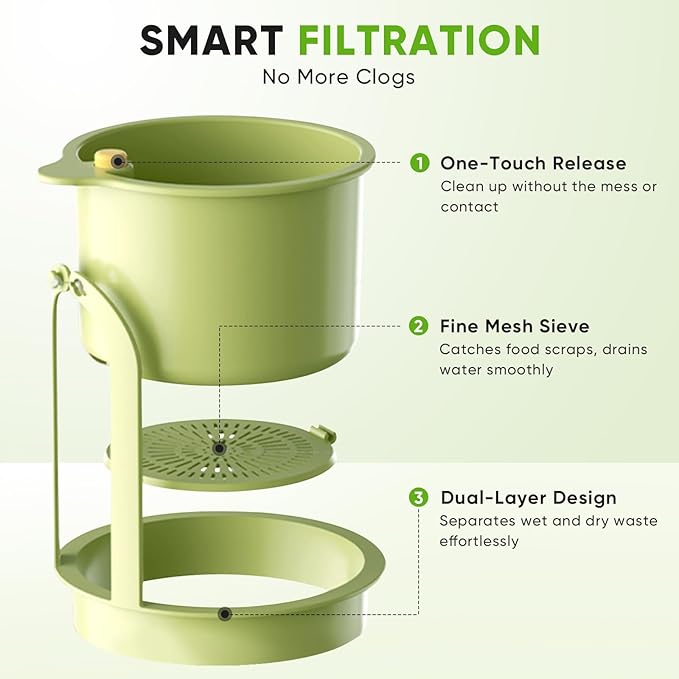 Hanging Food Waste Catcher for Sink, Sink Strainer Basket with Press Dumping, Self-Cleaning Design – Food Strainer for Sink, Faucet-Mounted Trash Catcher for Kitchen (Yellow)
