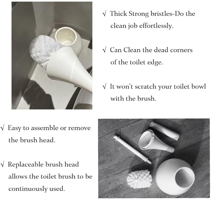White Bathroom Decor Toilet Brush and Holder Set,Modern Toilet Bowl Brush Household Cleaning Brush for Bathtub