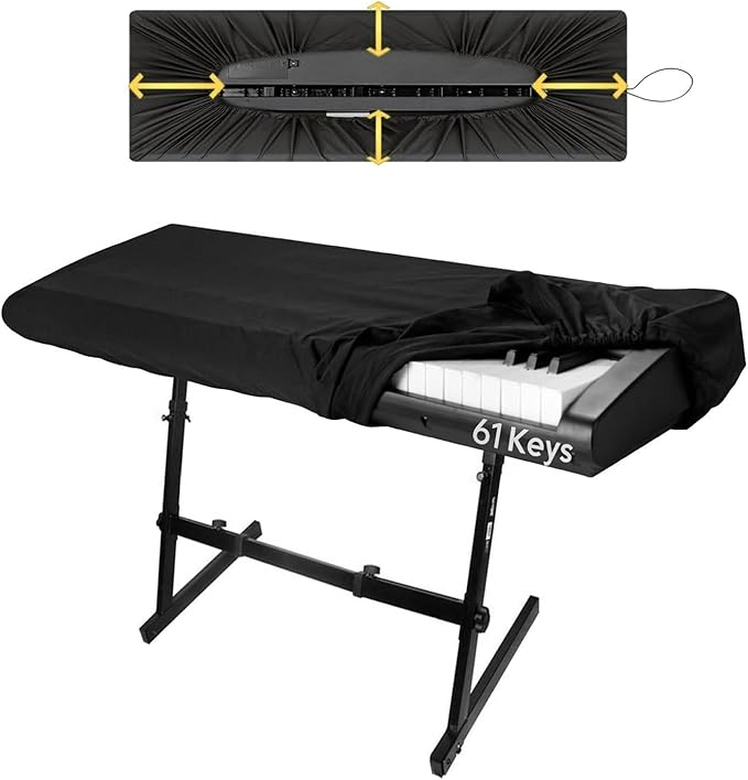 Soundspire 61 Keys Piano Keyboard Dust Cover, Waterproof Thickening Digital Electronic Piano Cover with Elastic Lock, Full Coverage Premium Protector for Music Keyboards (Black)