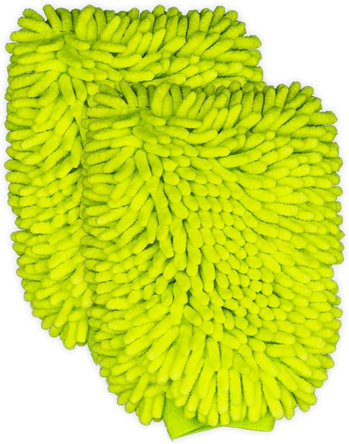 2 Pack Microfiber Car Wash Mitt | Ultra-Soft Chenille | Car Wash Detailing | Dual Sided Sponge Glove | Scratch-Free | Auto Care Brush Mitt | Great for Cars, Trucks, Motorcycles & More