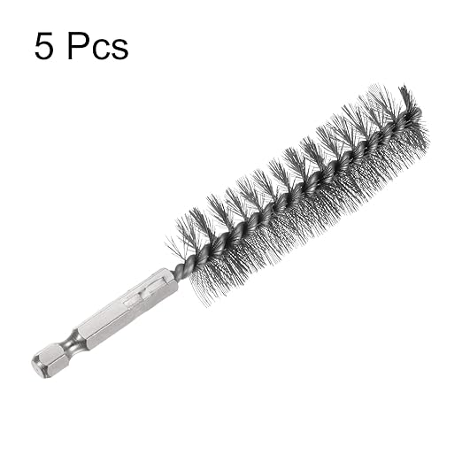 HARFINGTON 5Pcs Bore Brush Stainless Steel 22mm Dia Cleaning Twisted Wire Brush Tube Pipe Cleaner with Handle 1/4 Inch Hex Shank for Tubes, Ports, Bearings