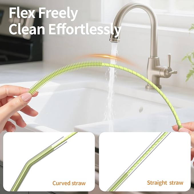 2Pcs Silicone Straw Cleaner Brush, Dual-Size Brushes (6mm Slim & 9mm Wide), Clean for Reusable Straws, Cups and Tumblers, Durable & Eco-Friendly, Green